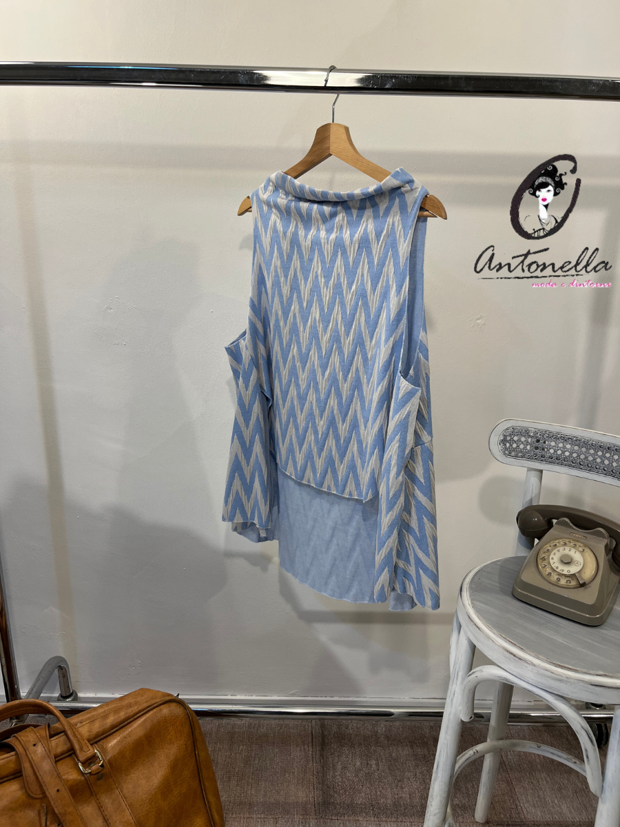 Poncho Gilet Donna Azzurro e Bianco