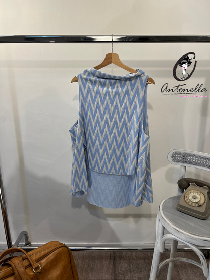 Poncho Gilet Donna Azzurro e Bianco