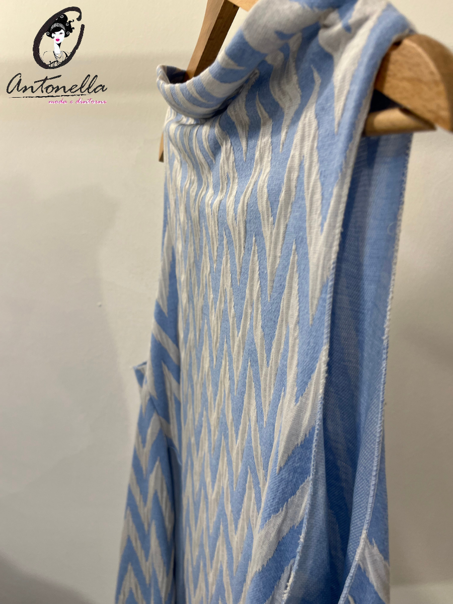 Poncho Gilet Donna Azzurro e Bianco