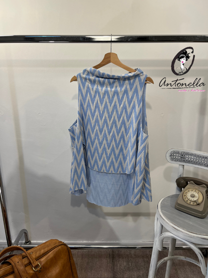 Poncho Gilet Donna Azzurro e Bianco