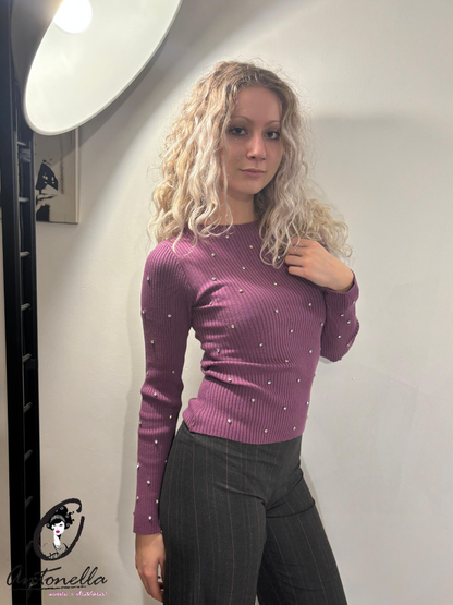 Maglia Donna Artigli a Costine con Strass