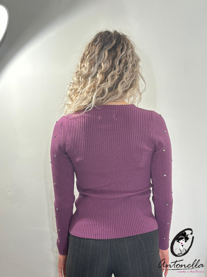 Maglia Donna Artigli a Costine con Strass